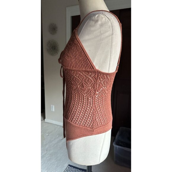 Abercrombie and Fitch Brown Thong Knit Crochet Halter Strappy Bodysuit Size Smal - Picture 3 of 4